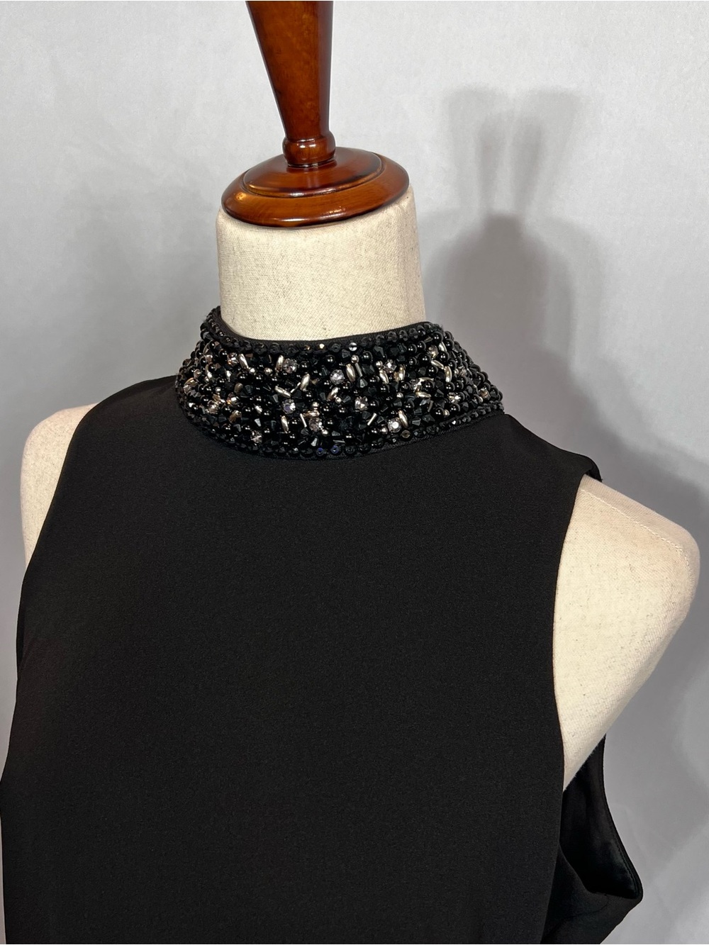 Badgley Mischka Black Beaded Halter Jumpsuit with Waist Sash (NEW) - Picture 3 of 16